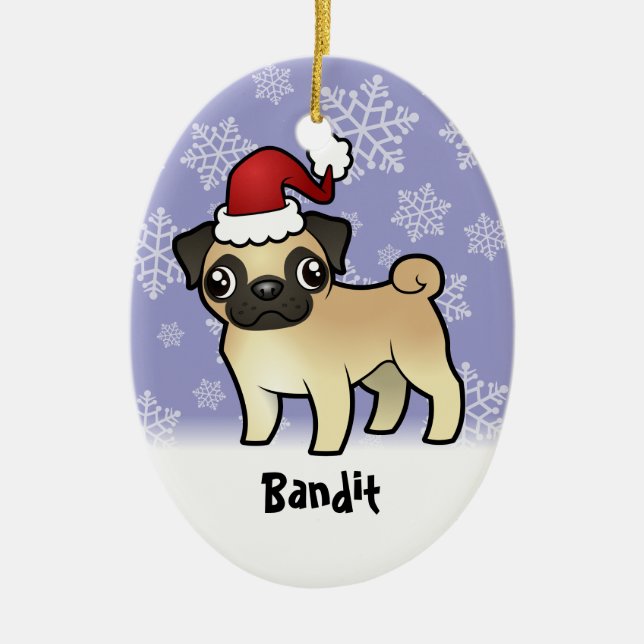 Christmas Pug (add your pets name) Ceramic Tree Decoration (Front)