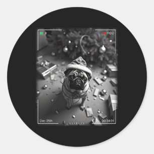 Christmas Pug Caught On Camera  Classic Round Sticker