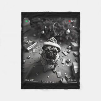 Christmas Pug Caught On Camera  Fleece Blanket