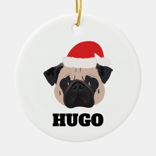 Christmas Pug Ceramic Ornament (Front)