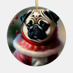 Christmas Pug Ceramic Ornament