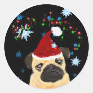 Christmas Pug Classic Round Sticker