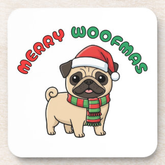 Christmas Pug Coaster: Merry Woofmas Coaster