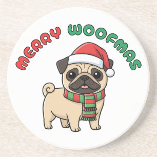 Christmas Pug Coaster: Merry Woofmas Coaster
