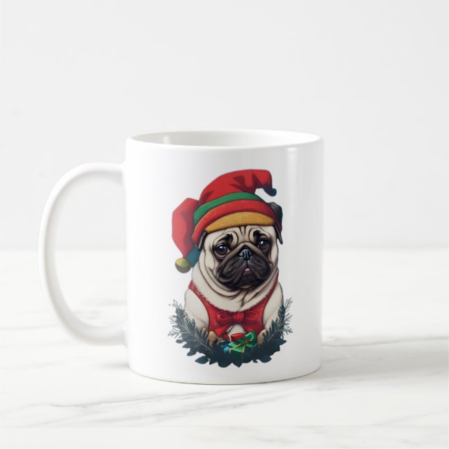 Christmas Pug Coffee Mug (Left)