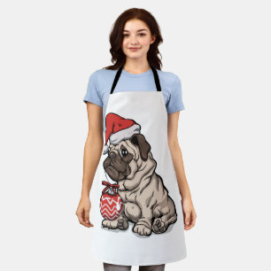 Christmas Pug cute hat cartoon Apron
