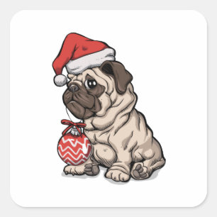 Christmas Pug cute hat cartoon Square Sticker
