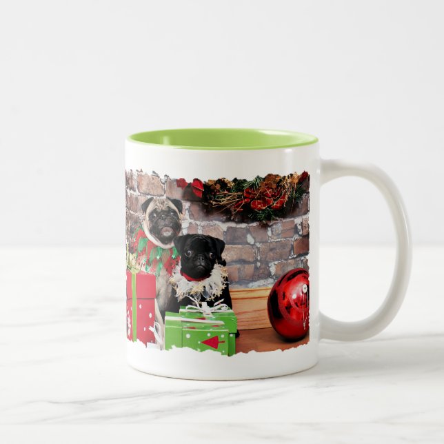 Christmas - Pug - Daisy Mae and Lily Lou Two-Tone Coffee Mug (Right)