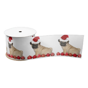 Christmas pug dog 3" satin ribbon