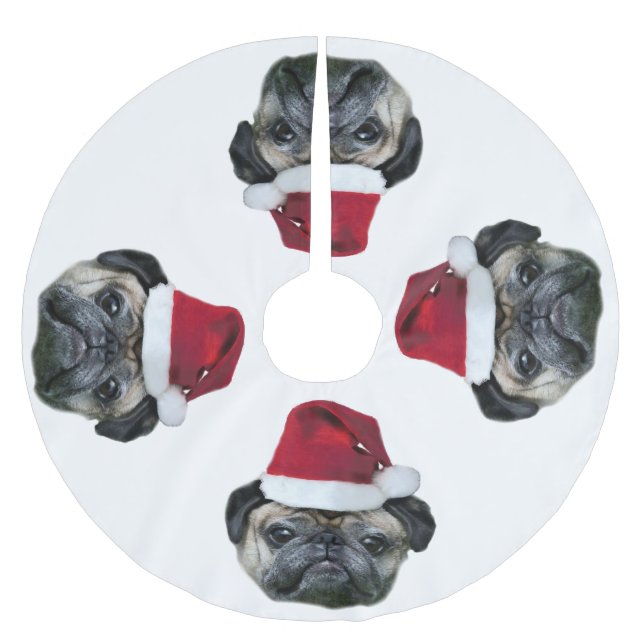 Christmas pug dog brushed polyester tree skirt (Front)