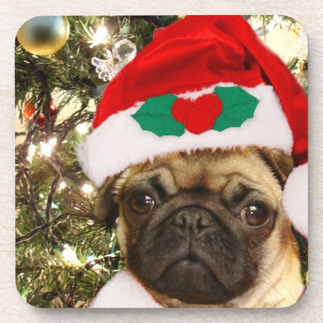 Christmas Pug dog Coaster (Front)