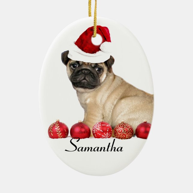 Christmas Pug dog custom Oval Ornament (Back)