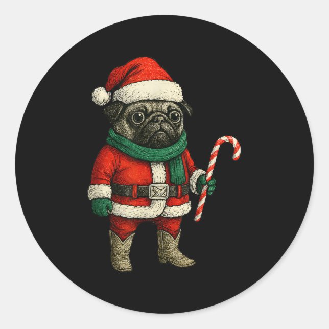 Christmas Pug Dog Funny Xmas Outfit Red Pug Candy  Classic Round Sticker (Front)