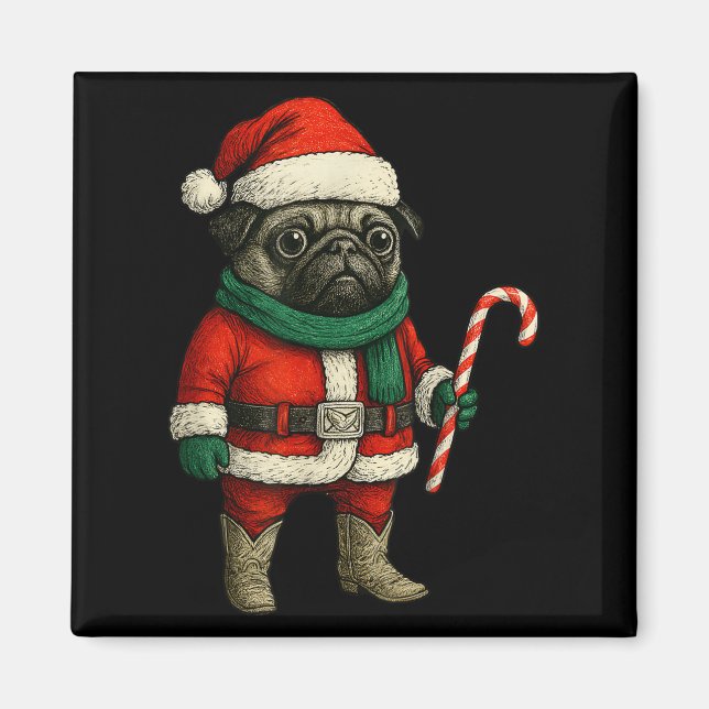 Christmas Pug Dog Funny Xmas Outfit Red Pug Candy  Magnet (Front)