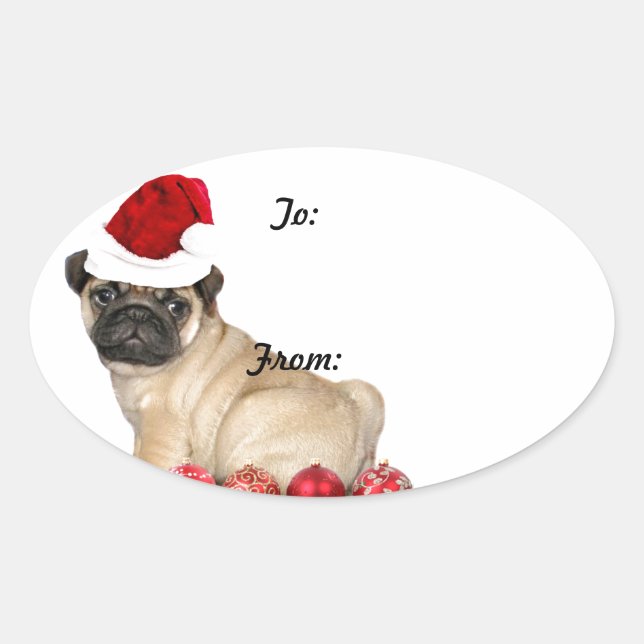 Christmas pug dog gift tag stickers (Front)