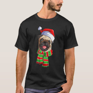 Christmas Pug Dog Head With Santa Claus Hat And Sc T-Shirt
