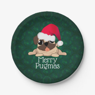 Christmas Pug Dog  Paper Plates 7"