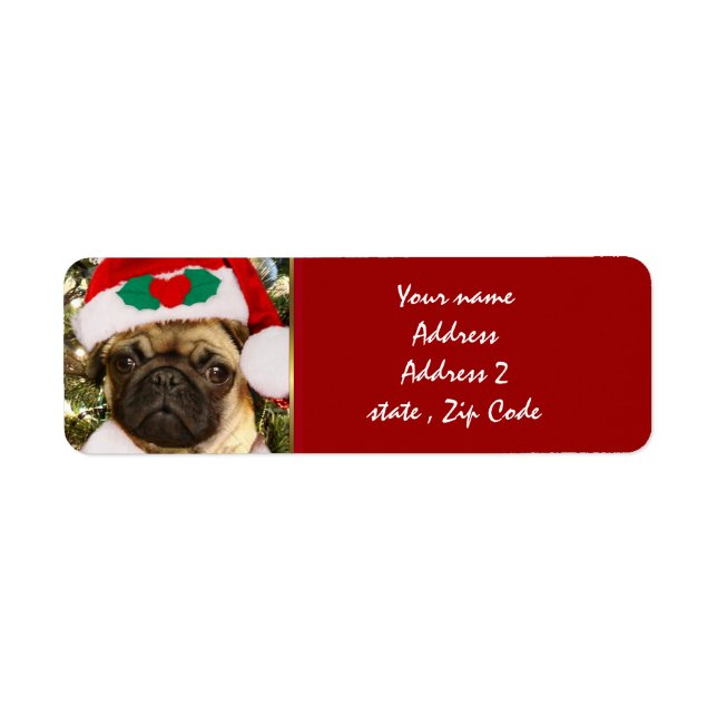 Christmas Pug dog Return Address Label (Front)
