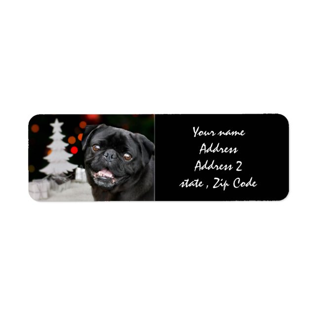 Christmas pug dog return address label (Front)