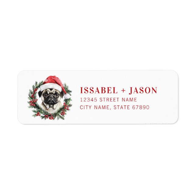 Christmas Pug Dog Return Address Labels (Front)