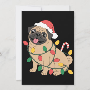 Christmas Pug Dog Santa Hat Lights Candy Cane Invitation
