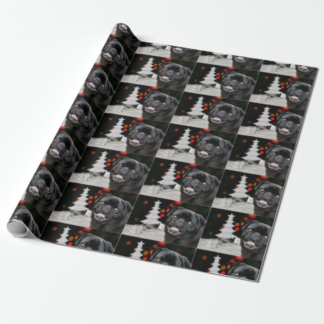 Christmas Pug Dog wrapping paper (Unrolled)