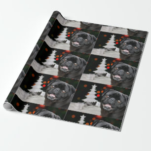 Christmas pug dog wrapping paper