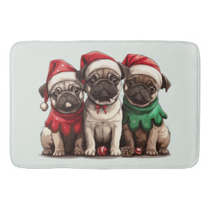 Christmas Pug Dogs Bath Mat