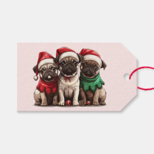 Christmas Pug Dogs Gift Tags