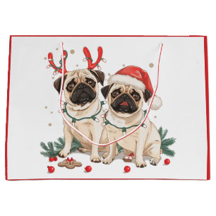 Christmas Pug Dogs Large Gift Bag
