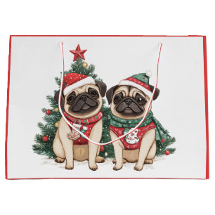 Christmas Pug Dogs Large Gift Bag