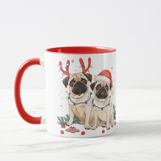 Christmas Pug Dogs Mug (Left)