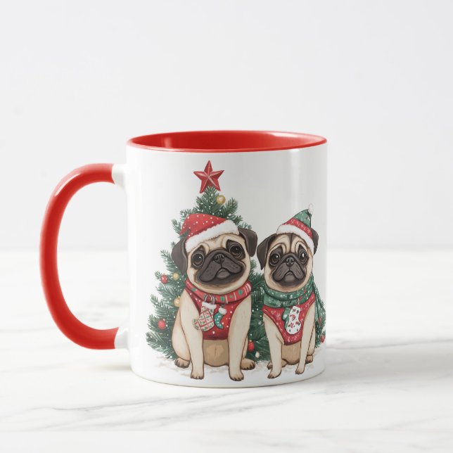 Christmas Pug Dogs Mug (Left)
