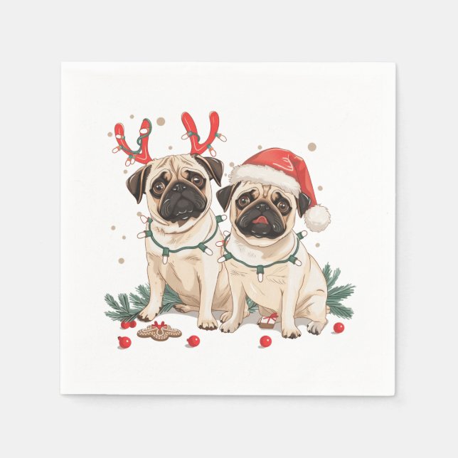 Christmas Pug Dogs Napkin (Front)