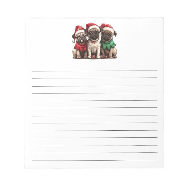 Christmas Pug Dogs Notepad (Front)