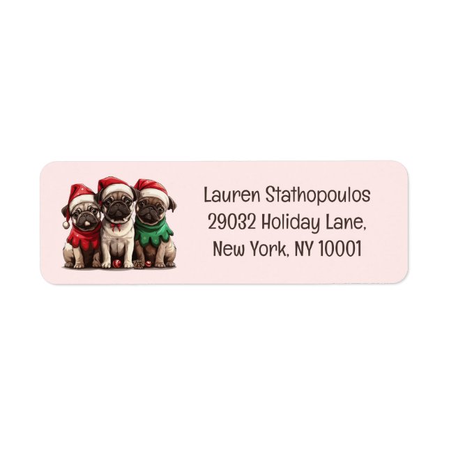 Christmas Pug Dogs Return Address Label (Front)