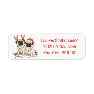 Christmas Pug Dogs Return Address Label