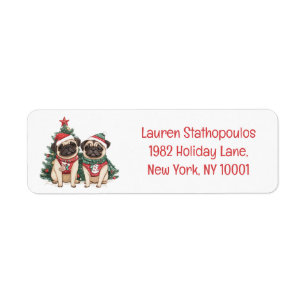 Christmas Pug Dogs Return Address Label