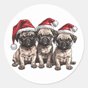 Christmas Pug Dogs Santa Classic Round Sticker