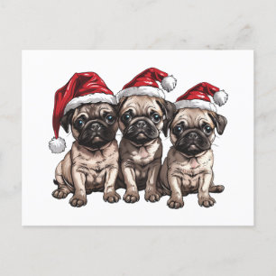 Christmas Pug Dogs Santa Holiday Postcard
