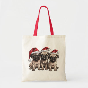 Christmas Pug Dogs Santa Tote Bag