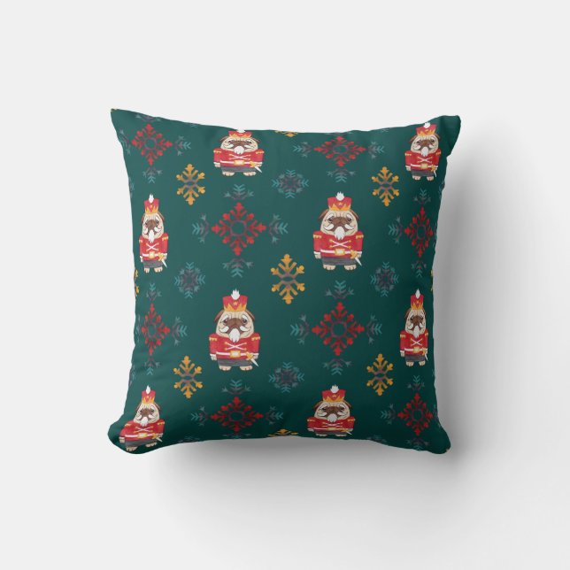 Christmas Pug dressed red Nutcracker Cushion (Front)