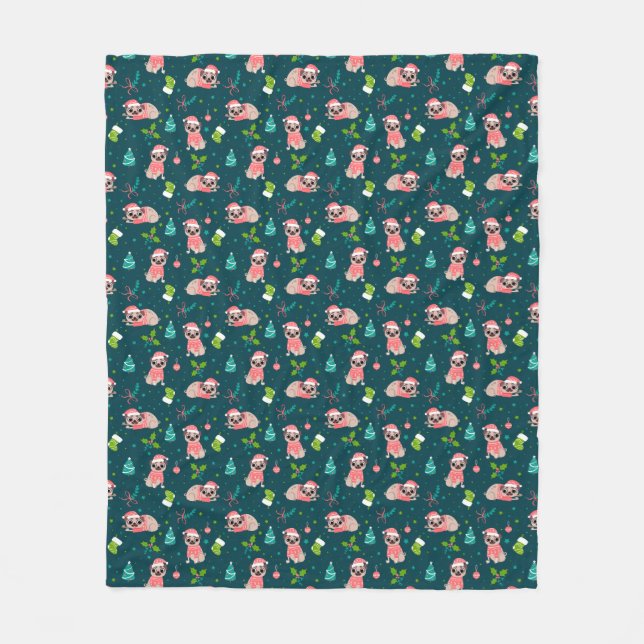 Christmas Pug Fleece Blanket (Front)