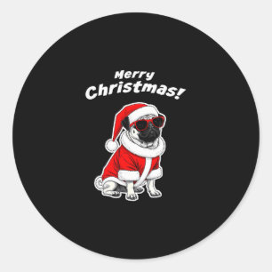 Christmas Pug Funny Santa Dog Cute Holiday Design  Classic Round Sticker