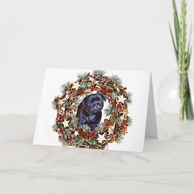 Christmas Pug greeting card (Front)
