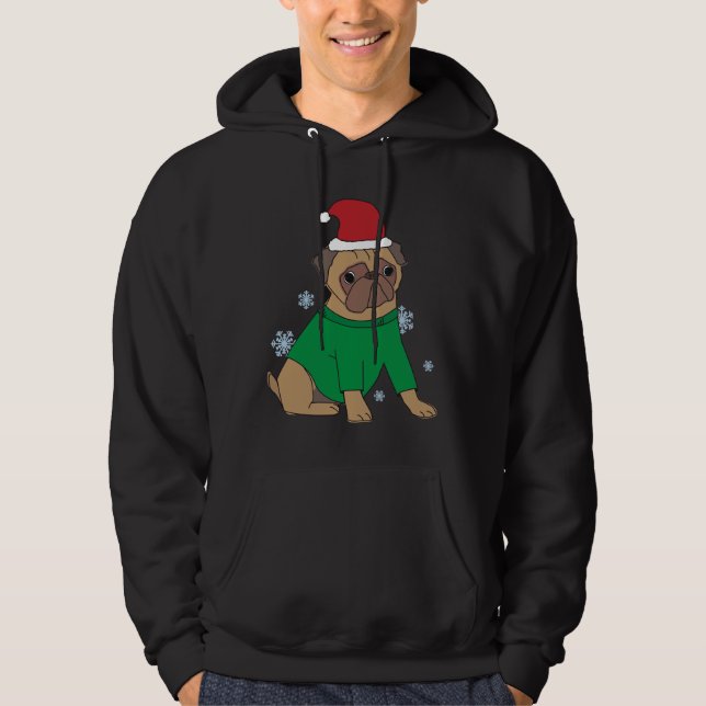 Christmas Pug Jumper Festive Illustrated Pug Dog   Hoodie (Front)