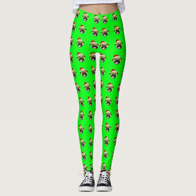 Christmas Pug Leggings Green (Front)