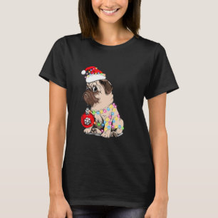 Christmas Pug Lights Santa Hat Decorations For Adu T-Shirt