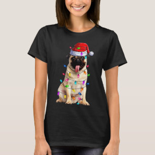 Christmas Pug lights Santa Hat Decorations T-Shirt