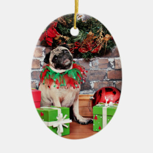Christmas - Pug - Lily Lou Ceramic Ornament